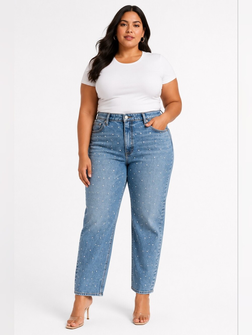 Plus Size Light Blue Embellished Straight-Leg Jeans